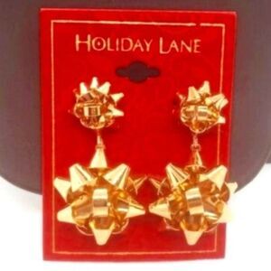 Womens Holiday Lane Christmas Bow Earrings